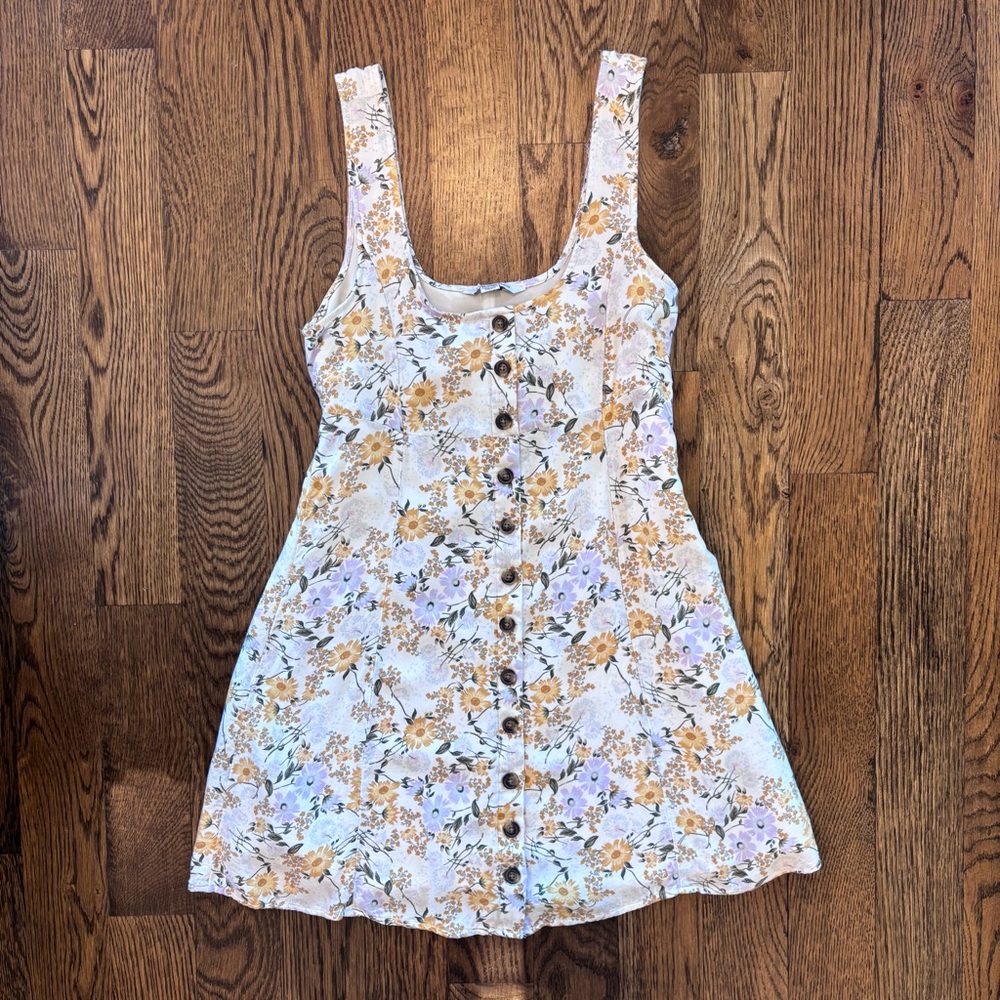 American Eagle Outfitters Mini Floral Dress XS Button-Front Tie Back Cottagecore